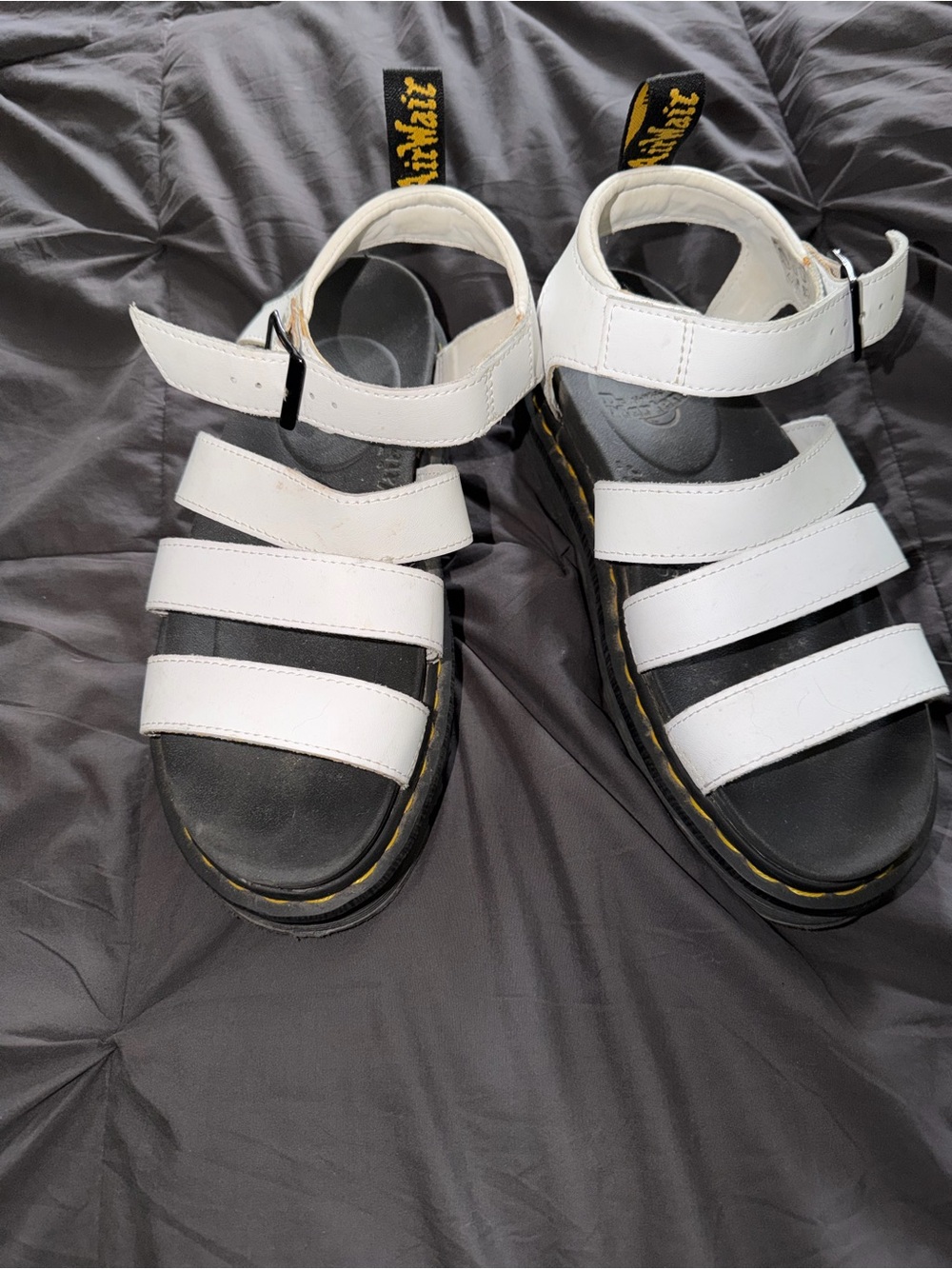 Dr. Martens White Triple-Strap Platform Sandals with Black Footbed